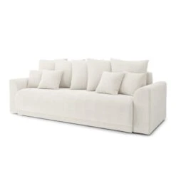 Canapé Droit NOVA Convertible Tissu Bouclette Blanc 3 Places -Mobilia Soldes canape droit nova convertible tissu bouclette blanc 2