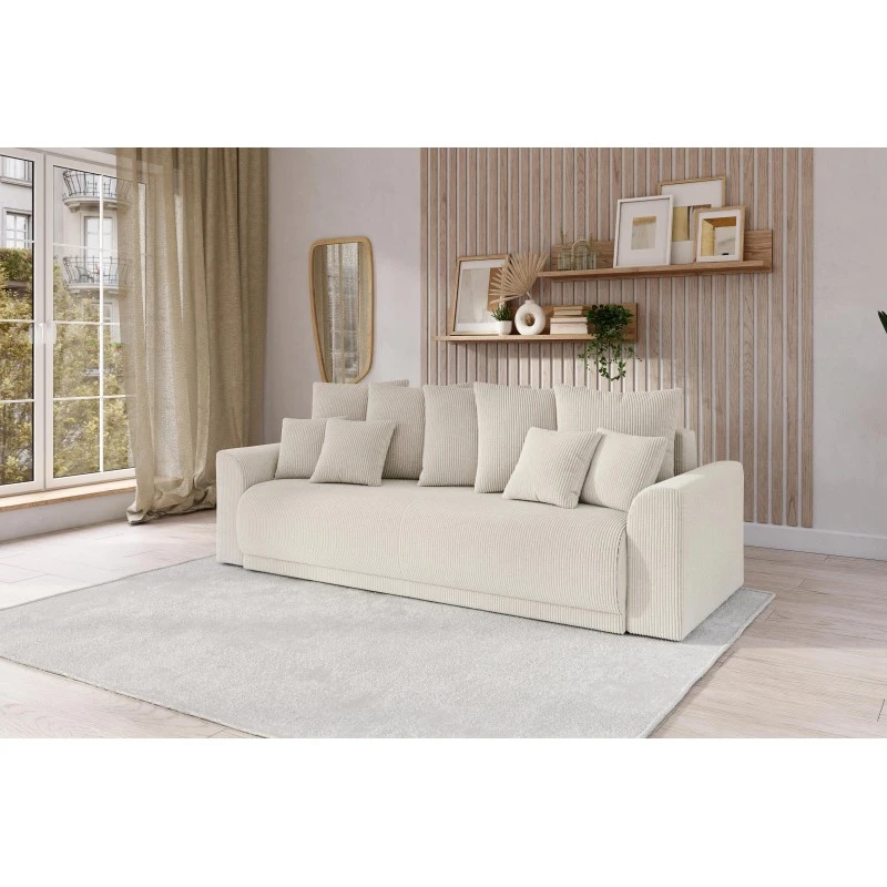 Canapé Droit NOVA Convertible Velours Cotêlé Beige 3 Places 10 Canapé Droit NOVA Convertible Velours Cotêlé Beige 3 Places – Image 8