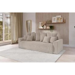 Canapé Droit NOVA Convertible Velours Cotêlé Grège 3 Places -Mobilia Soldes canape droit nova convertible velours cotele grege 8