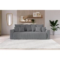 Canapé Droit NOVA Convertible Velours Cotêlé Gris Souris 3 Places