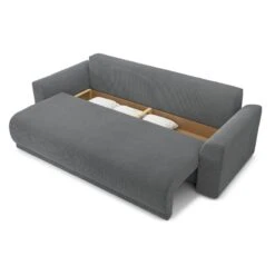 Canapé Droit NOVA Convertible Velours Cotêlé Gris Souris 3 Places -Mobilia Soldes canape droit nova convertible velours cotele gris souris 4
