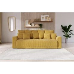 Canapé Droit NOVA Convertible Velours Cotêlé Jaune 3 Places