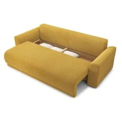 Canapé Droit NOVA Convertible Velours Cotêlé Jaune 3 Places -Mobilia Soldes canape droit nova convertible velours cotele jaune 4