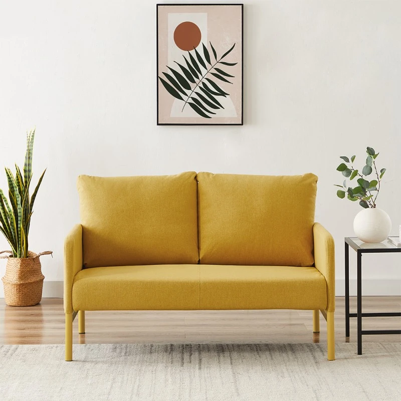 Canapé Droit PANTONE Fixe Tissu Jaune Moutarde 2 Places 3 Canapé Droit PANTONE Fixe Tissu Jaune Moutarde 2 Places