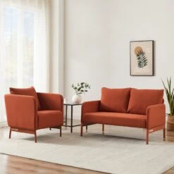 Canapé Droit PANTONE Fixe Tissu Terracotta 2 Places -Mobilia Soldes canape droit pantone fixe tissu rouge 2 places 7