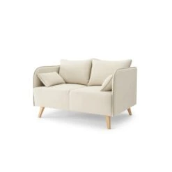 Canapé Droit SARAH Fixe Tissu Beige 2 Places -Mobilia Soldes canape droit sarah fixe tissu beige 2 places 2