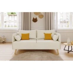 Canapé Droit SARAH Fixe Tissu Beige 3 Places