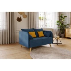 Canapé Droit SARAH Fixe Tissu Bleu 2 Places -Mobilia Soldes canape droit sarah fixe tissu bleu 2 places 5