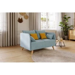 Canapé Droit SARAH Fixe Tissu Bleu Clair 2 Places -Mobilia Soldes canape droit sarah fixe tissu bleu clair 2 places 5