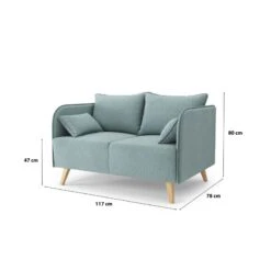 Canapé Droit SARAH Fixe Tissu Bleu Clair 2 Places -Mobilia Soldes canape droit sarah fixe tissu bleu clair 2 places 6