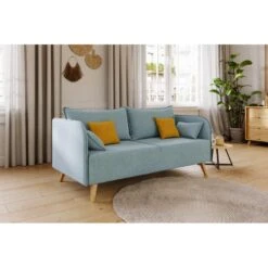 Canapé Droit SARAH Fixe Tissu Bleu Clair 3 Places -Mobilia Soldes canape droit sarah fixe tissu bleu clair 3 places 5