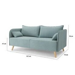 Canapé Droit SARAH Fixe Tissu Bleu Clair 3 Places -Mobilia Soldes canape droit sarah fixe tissu bleu clair 3 places 6