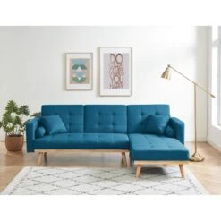 Canapé KELLY En Tissu Bleu Avec Angle Convertible