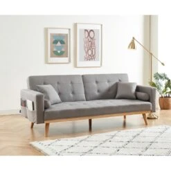 Canapé KELLY Droit Convertible En Tissu Gris -Mobilia Soldes canape kelly gris convertible 4