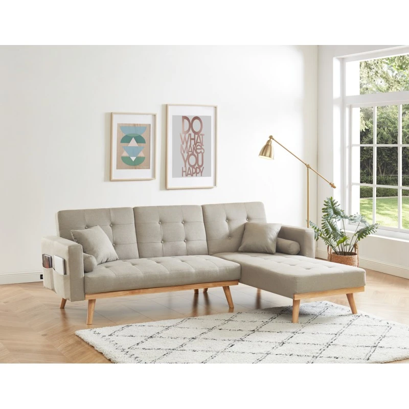 Canapé KELLY En Tissu Beige Avec Angle Convertible 3 Canapé KELLY En Tissu Beige Avec Angle Convertible
