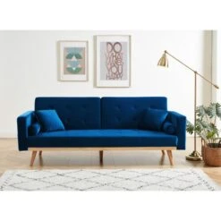 Canapé KELLY Convertible En Velours Bleu -Mobilia Soldes canape kelly velours bleu convertible 2