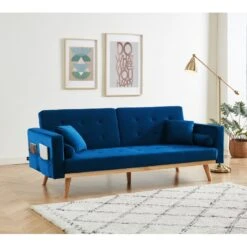 Canapé KELLY Convertible En Velours Bleu