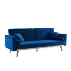 Canapé KELLY Convertible En Velours Bleu -Mobilia Soldes canape kelly velours bleu convertible 3