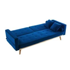 Canapé KELLY Convertible En Velours Bleu -Mobilia Soldes canape kelly velours bleu convertible 5