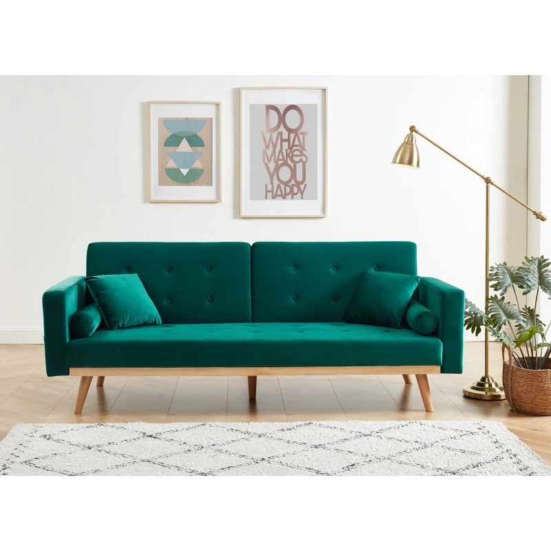 Canapé KELLY En Velours Vert Avec Fonction Convertible 5 Canapé KELLY En Velours Vert Avec Fonction Convertible – Image 3