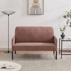 Canapé Droit LIAM En Velours Côtelé Rose Fixe