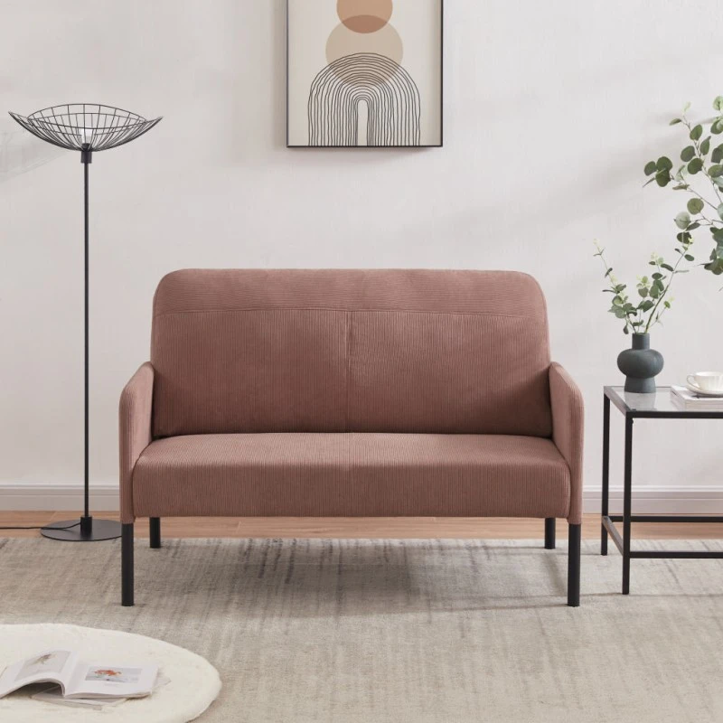 Canapé Droit LIAM En Velours Côtelé Rose Fixe 3 Canapé Droit LIAM En Velours Côtelé Rose Fixe