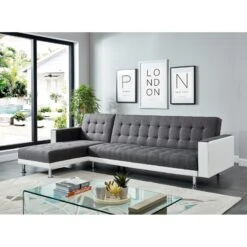 Canapé LUXURY XL Convertible Et Réversible PU Blanc Tissu Gris 14 Canapé LUXURY XL Convertible Et Réversible PU Blanc Tissu Gris -Mobilia Soldes canape luxury xl convertible et reversible pu blanc tissu gris 2
