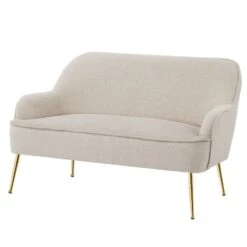 Canapé Droit MARCELINO Fixe Tissu Bouclette Beige -Mobilia Soldes canape marcelino en tissu beige avec pieds dore 2