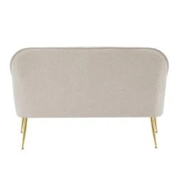 Canapé Droit MARCELINO Fixe Tissu Bouclette Beige -Mobilia Soldes canape marcelino en tissu beige avec pieds dore 3