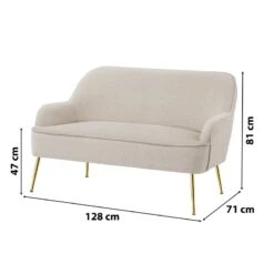 Canapé Droit MARCELINO Fixe Tissu Bouclette Beige -Mobilia Soldes canape marcelino en tissu beige avec pieds dore 5