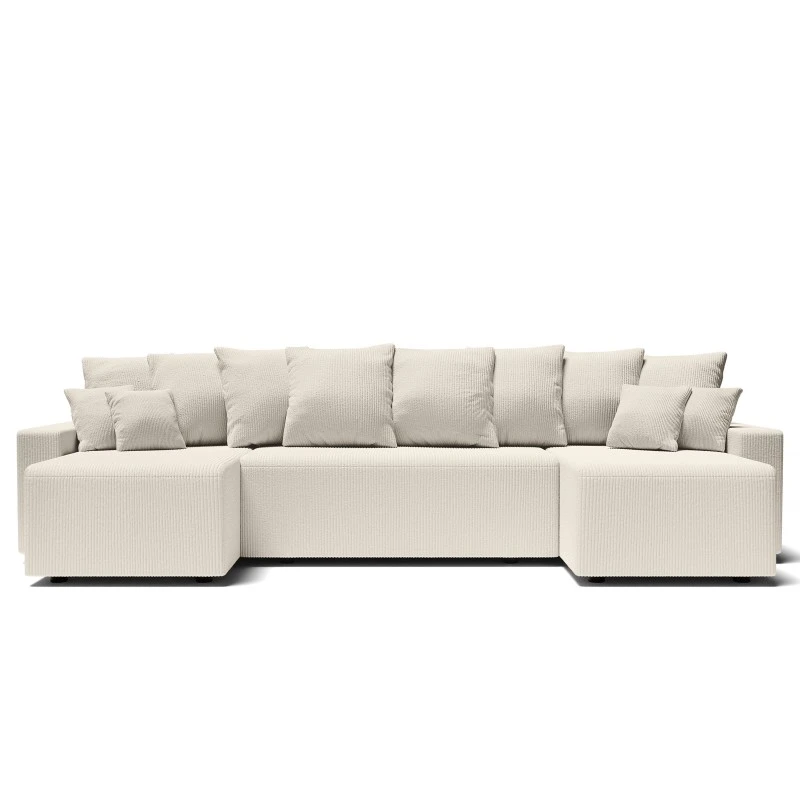 Canapé Panoramique ALMA Convertible Velours Côtelé Beige 6 Places 4 Canapé Panoramique ALMA Convertible Velours Côtelé Beige 6 Places – Image 2