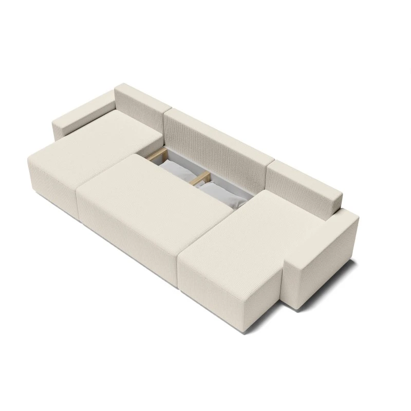 Canapé Panoramique ALMA Convertible Velours Côtelé Beige 6 Places 7 Canapé Panoramique ALMA Convertible Velours Côtelé Beige 6 Places – Image 5