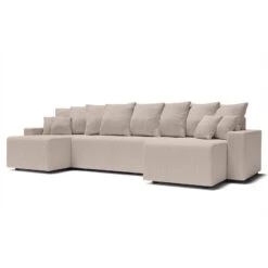 Canapé Panoramique ALMA Convertible Velours Côtelé Grège 6 Places -Mobilia Soldes canape panoramique alma convertible velours cotele grege 6 places 2