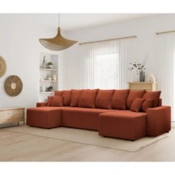 Canapé Panoramique ALMA Convertible Velours Côtelé Terracotta 6 Places -Mobilia Soldes canape panoramique alma convertible velours cotele terracotta 6 places 8