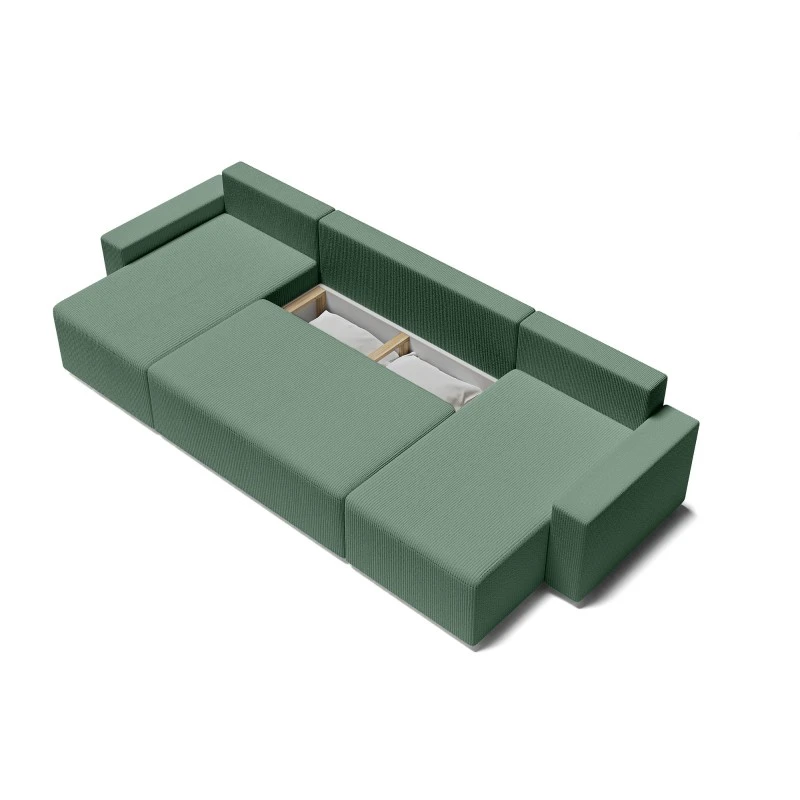 Canapé Panoramique ALMA Convertible Velours Côtelé Vert 6 Places 7 Canapé Panoramique ALMA Convertible Velours Côtelé Vert 6 Places – Image 5