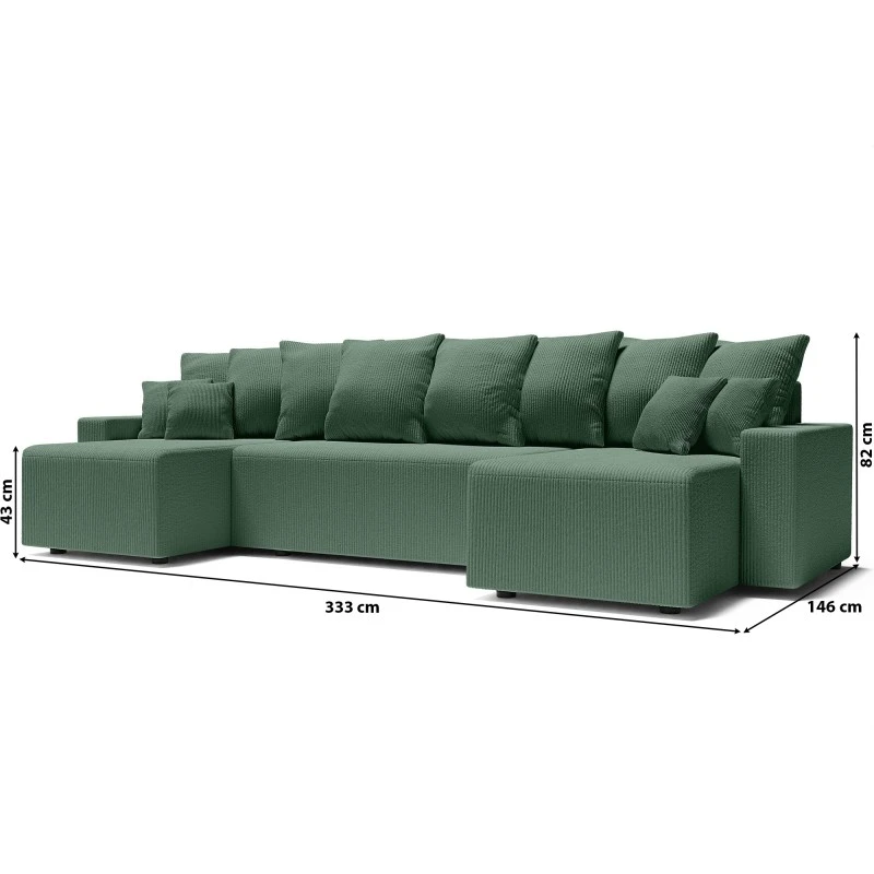 Canapé Panoramique ALMA Convertible Velours Côtelé Vert 6 Places 12 Canapé Panoramique ALMA Convertible Velours Côtelé Vert 6 Places – Image 10
