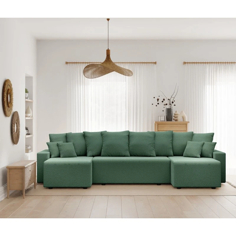 Canapé Panoramique ALMA Convertible Velours Côtelé Vert 6 Places 3 Canapé Panoramique ALMA Convertible Velours Côtelé Vert 6 Places