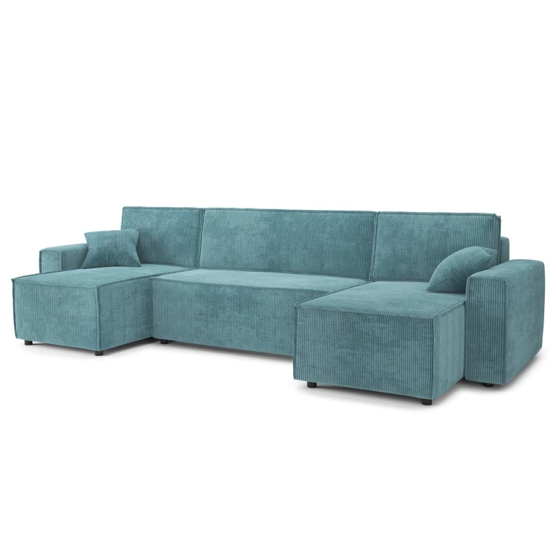 Canapé Panoramique MIRA Convertible Velours Côtelé Bleu 6 Places 5 Canapé Panoramique MIRA Convertible Velours Côtelé Bleu 6 Places – Image 3