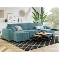 Canapé Panoramique MIRA Convertible Velours Côtelé Bleu 6 Places 16 Canapé Panoramique MIRA Convertible Velours Côtelé Bleu 6 Places -Mobilia Soldes canape panoramique mira convertible velours cotele bleu 5 places 6