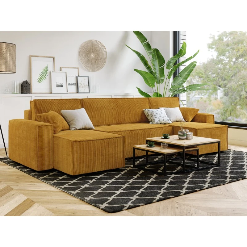 Canapé Panoramique MIRA Convertible Velours Côtelé Moutarde 6 Places 9 Canapé Panoramique MIRA Convertible Velours Côtelé Moutarde 6 Places – Image 7