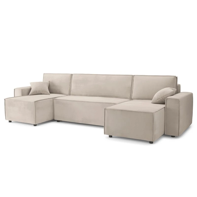 Canapé Panoramique MIRA Convertible Velours Grège 6 Places 5 Canapé Panoramique MIRA Convertible Velours Grège 6 Places – Image 3