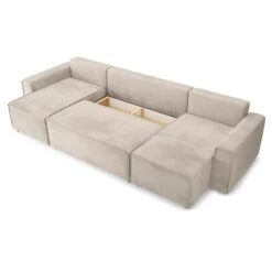 Canapé Panoramique MIRA Convertible Velours Grège 6 Places 14 Canapé Panoramique MIRA Convertible Velours Grège 6 Places -Mobilia Soldes canape panoramique mira convertible velours grege 5 places 4