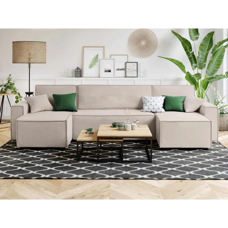 Canapé Panoramique MIRA Convertible Velours Grège 6 Places 3 Canapé Panoramique MIRA Convertible Velours Grège 6 Places