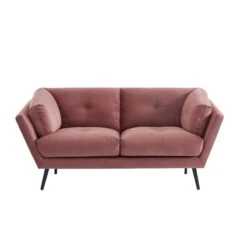 Lot De Canapés THELMA En Velours Vieux Rose Fixe -Mobilia Soldes canape thelma 32 velours vieux rose lot canapes 3places 2places 5