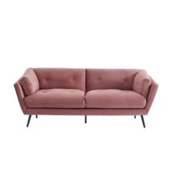 Lot De Canapés THELMA En Velours Vieux Rose Fixe -Mobilia Soldes canape thelma 32 velours vieux rose lot canapes 3places 2places 8