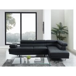 Canapé VICTOR En PU Noir Avec Angle à Droite Et Fixe -Mobilia Soldes canape victor pu noir angle a droite et convertible 6