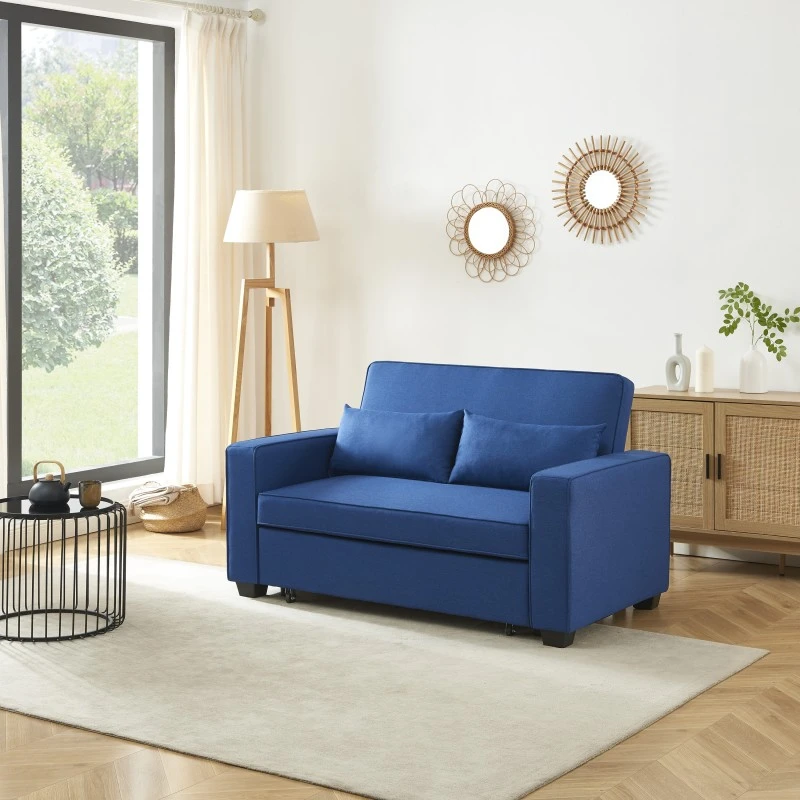 Canapé Droit LENA Convertible Tissu Bleu 2 Places 3 Canapé Droit LENA Convertible Tissu Bleu 2 Places