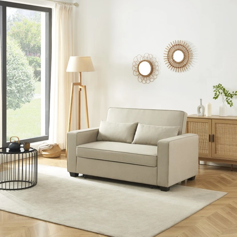 Canapé Droit LENA Convertible Tissu Grège 2 Places 3 Canapé Droit LENA Convertible Tissu Grège 2 Places