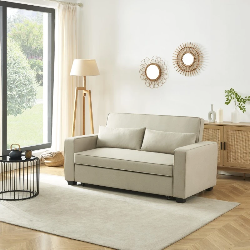 Canapé Droit LENA Convertible Tissu Grège 3 Places 3 Canapé Droit LENA Convertible Tissu Grège 3 Places