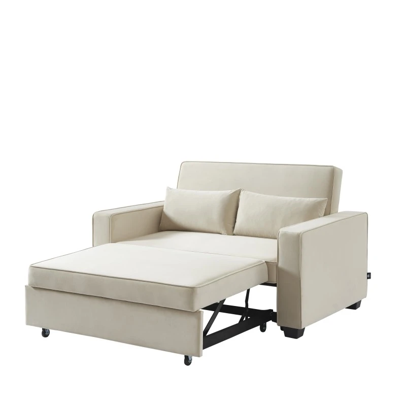 Canapé Droit LENA Convertible Velours Beige 2 Places 6 Canapé Droit LENA Convertible Velours Beige 2 Places – Image 4